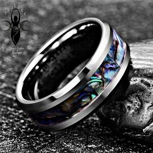 Unisex Ring ✦ Stainless Steel Abalone Shell Channel ✦ 8mm Silver Band NWT